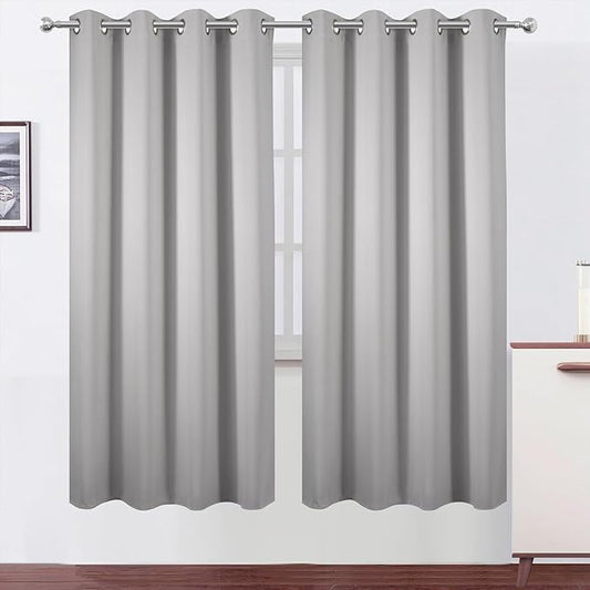LEMOMO Blackout Curtains 66 x 72 Inch Long Light Grey Curtains Set of 2 Panels