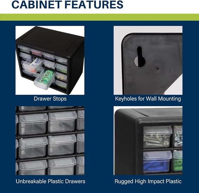 Akro-Mils 16-Drawer Plastic Storage Cabinet | 10-1/2 x 6-1/2 x 8-1/2 Inch |