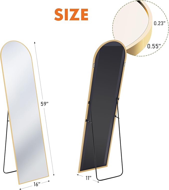 Sweetcrispy 59"x16" Arched Full Length Mirror, Leaning or Standing Full Body