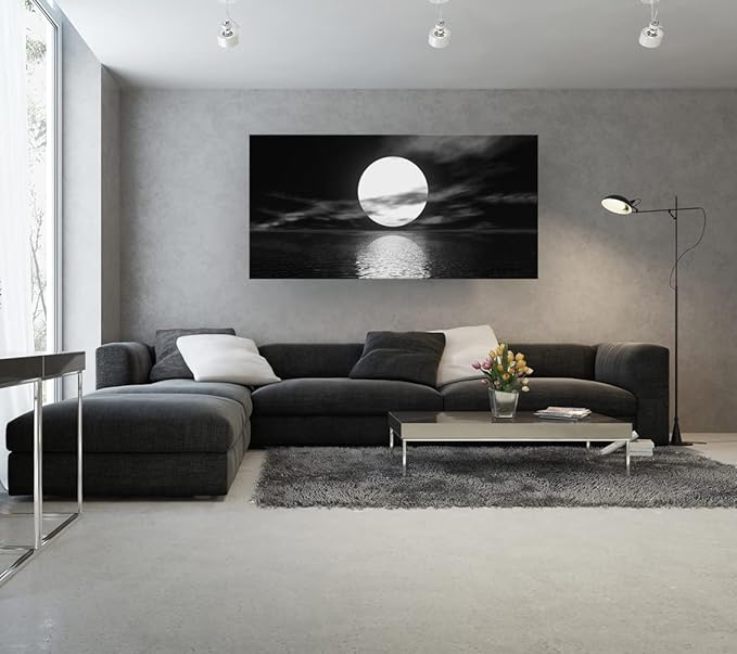 Cao Gen Decor Art S06462 Wall Art Canvas Sea White Full Moon in Night Picture