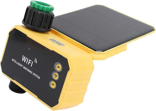 WALFRONT Smart WiFi Water Timer Adjustable 90Â° Solar Panel Sprinkler Timer for Garden Hose Rain Sensing Feature Automatic Irrigation Controller System