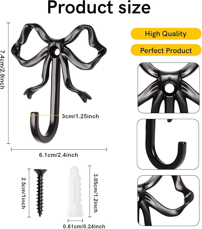 10 Pcs Black Bow Hooks, Bow Hooks