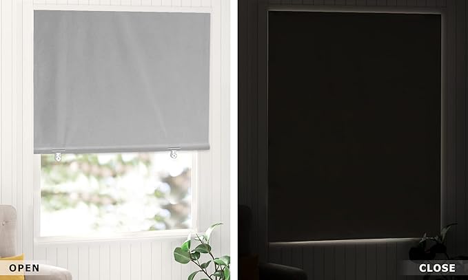 LazBlinds 100% Blackout Roller Shades, No Tools No Drill Cordless Blinds