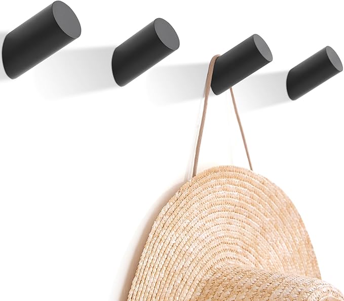 Felidio Wood Wall Hooks, 4 Pack Coat Hooks Wall Mounted, Rustic Wooden Heavy