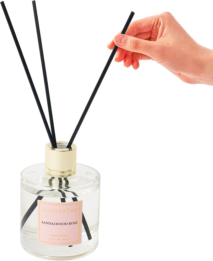 Cocorrina Reed Diffuser Set, Flower Reed Diffuser Sandalwood Rose 6.7 oz, Scented Diffuser with Sticks Home Fragrance Essential Oil for Bathroom Shelf Decor, Living Room, Large Room, 1pack