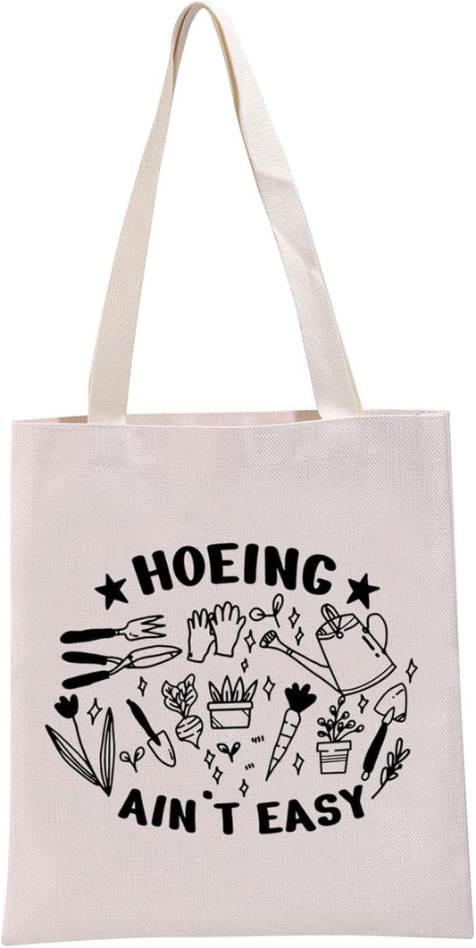 G2TUP Gardener Gift Hoeing Ainât Easy Reusable Canvas Tote Bag Garden Lover Gift Gardening Shopping Handbag Bag