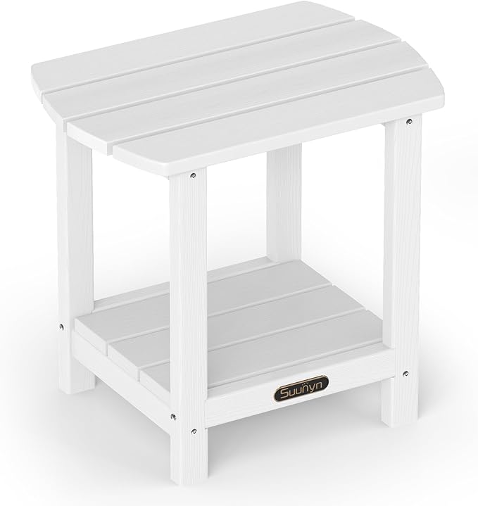 Outdoor Side Table â 2-Tier HDPE Adirondack Side Table, Sturdy Small Outdoor Tables, Weather-Resistant & Easy Assembly Patio End Tables for Garden, Balcony, Porch & Poolside (White)