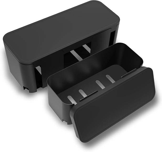 Power Strip Hider Box - Wire Storage Box for Extension Cord, Power Strips, and Surge Protector Wire Management. Cable Management Floor Outlet Hider Box (Large and Medium Sizes, Black)