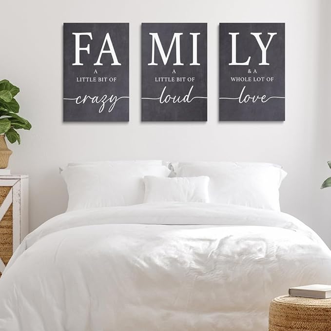 GUBIYU Gray Family Wall Art Set of 3 20"X28" Modern Farmhouse Decor