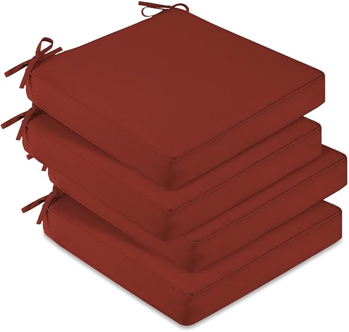 downluxe Waterproof Outdoor Chair Cushions Set of 4, 19" x 19" x 3" Patio Chair Cushion with Non-Slip Ties & Handle, Square Outdoor Cushion for Patio Furniture with Removable Cover, Orange