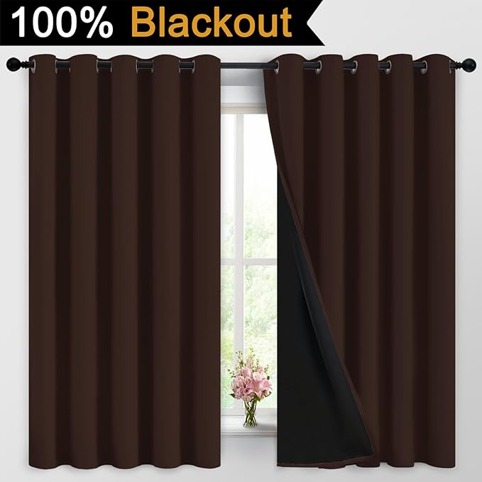 Yakamok 100% Blackout Curtains for Bedroom, 2 Thick Layers Thermal Insulated