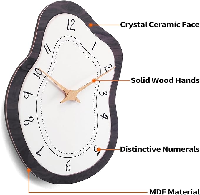 Mid Century Retro Irregular Shape Wall Clock, Silent Non-Ticking Battery