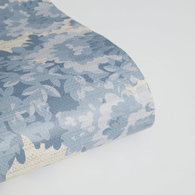 Tempaper Textured Blue Canopy Toile Faux Grasscloth Removable Peel and Stick