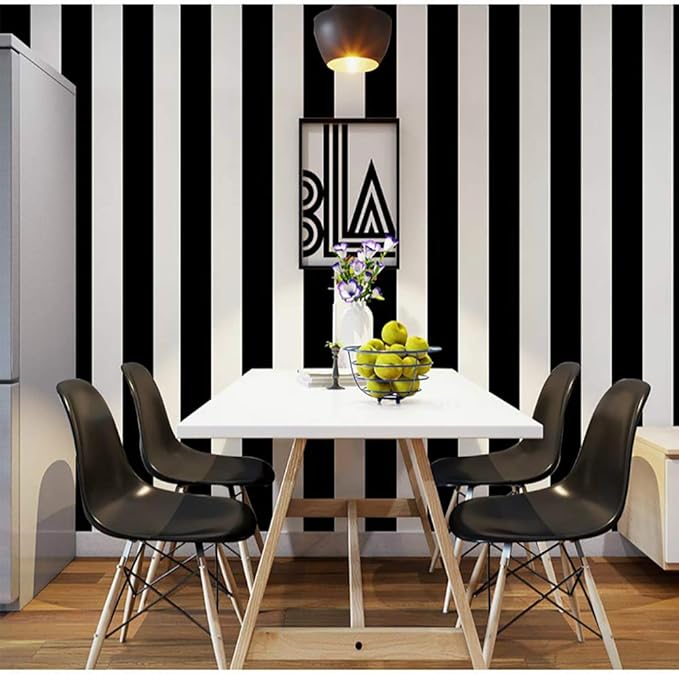 Guvana Striped Peel and Stick Wallpaper Black and White Self-Adhesive Wallpaper