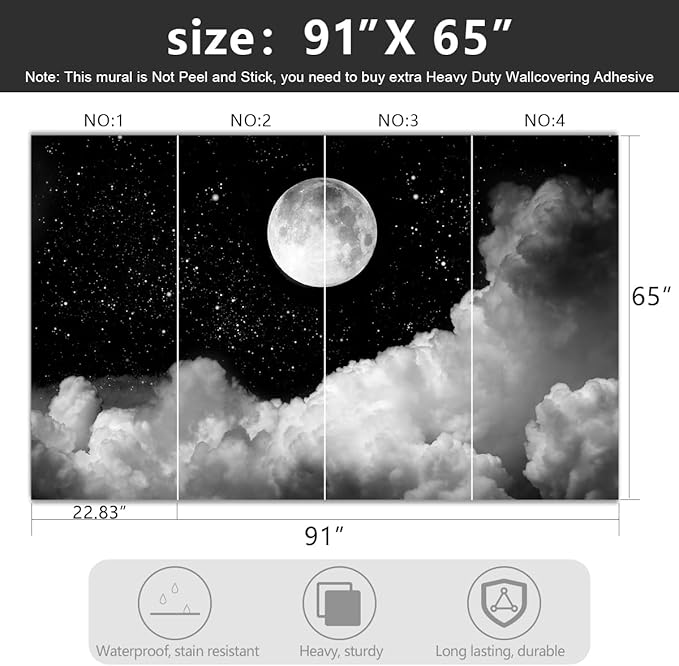 -Gray Galaxy Universe Moon Fabric Wallpaper Ceiling Starry Night White Clouds