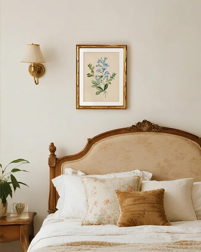 InSimSea Gold Bamboo Framed Canvas Wall Art, Vintage Rosa Chiba Flower
