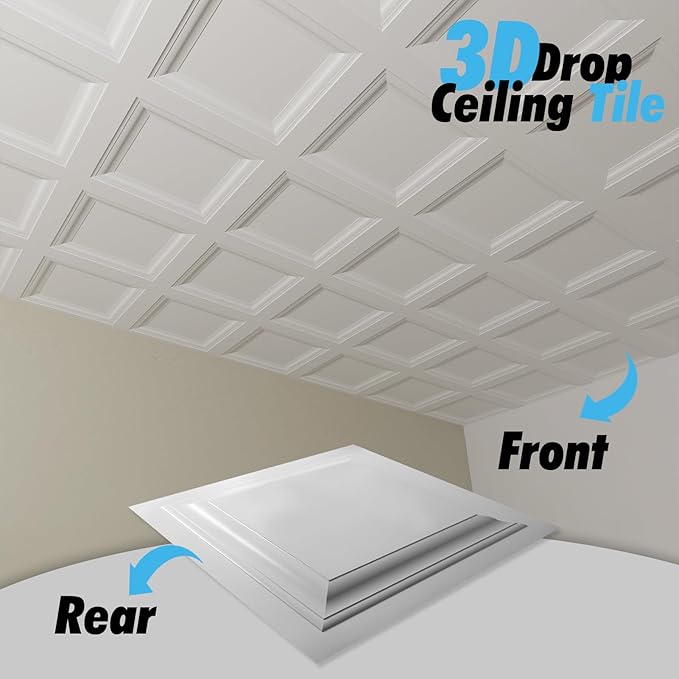 Art3d 36-Pack Square Drop Ceiling Tile 2ft x 2ft in White, PVC Ceiling Panel 24