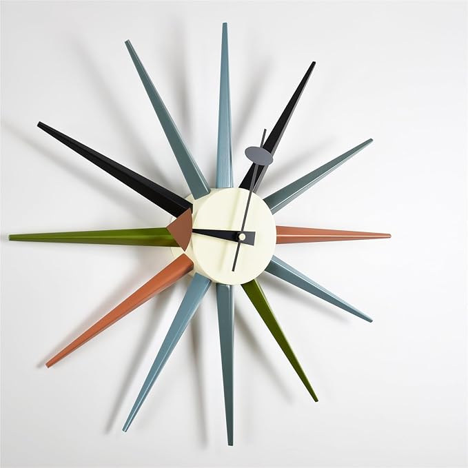 Mid Century Modern Wall Clock Large Silent Non Ticking 18 inch Solid Wood Retro