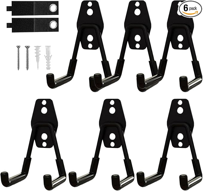 6-Pack Small Square Heavy Duty Garage Hooks, Utility Room Storage