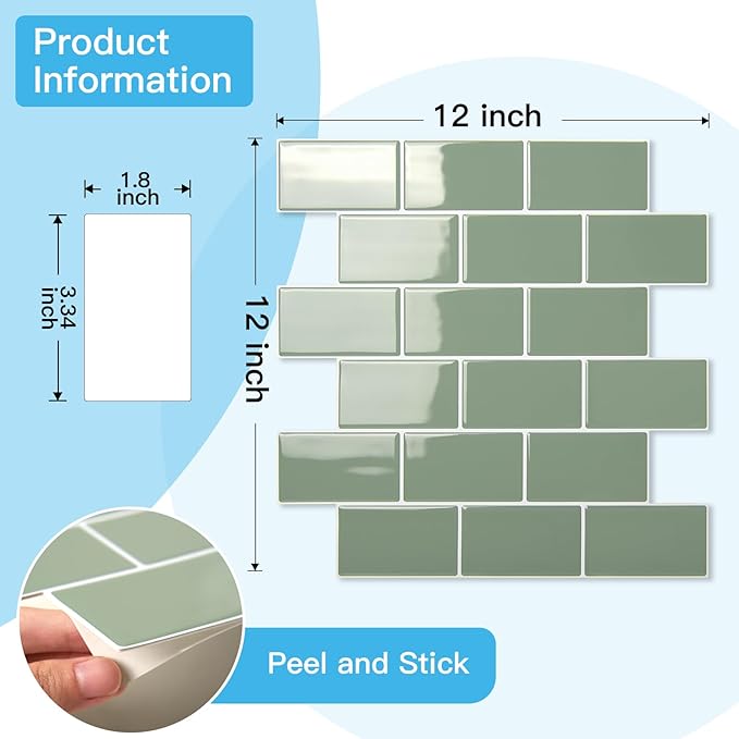 Art3d Peel and Stick Wall Tiles in Teal – 10-Pack of 12 x12 Thickened Design