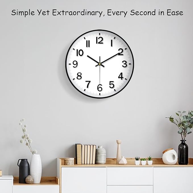 Modern Wall Clock, 10 Inch Digital Wall Clocks Battery Operated, Round Non