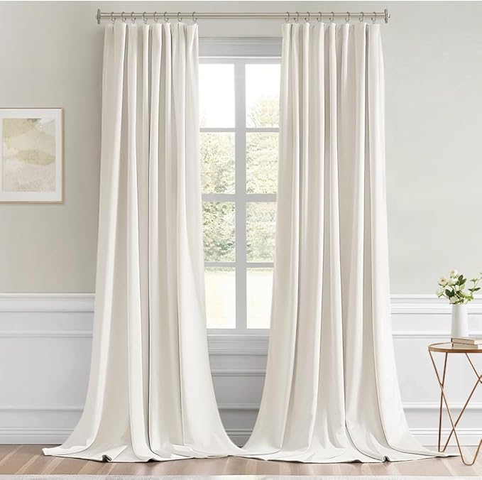 MIULEE Ivory Back Tab Blackout Curtains 102 Inch Long 2 Panels Set