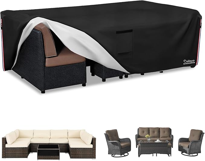 Patio Furniture Covers Waterproof,600D Heavy Duty Patio Cover for 6/7/8 PCS Sets Sectional Sofa Couch Dining Rocking Swivel Chairs Ottomans Coffee Table,88L x 62W x 28H inch