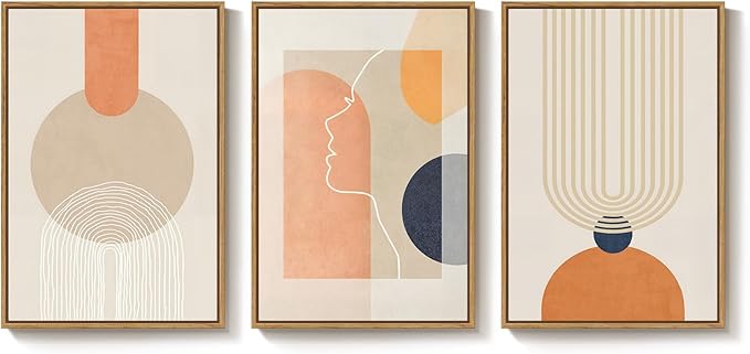 3 Piece Framed Abstract Boho Canvas Wall Art