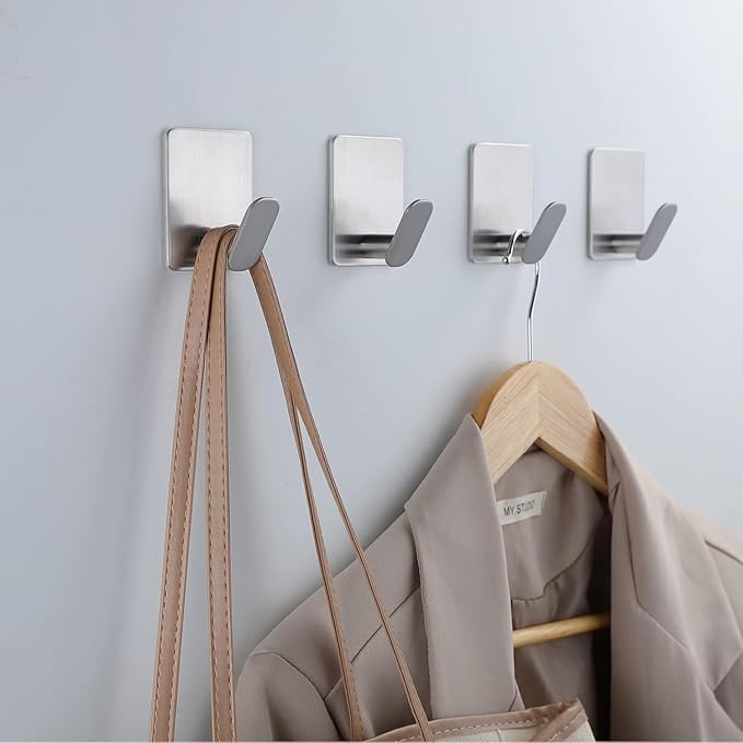 DELITON Sticky Hooks for Hanging Adhesive, Brushed Nickel, 6 Pack