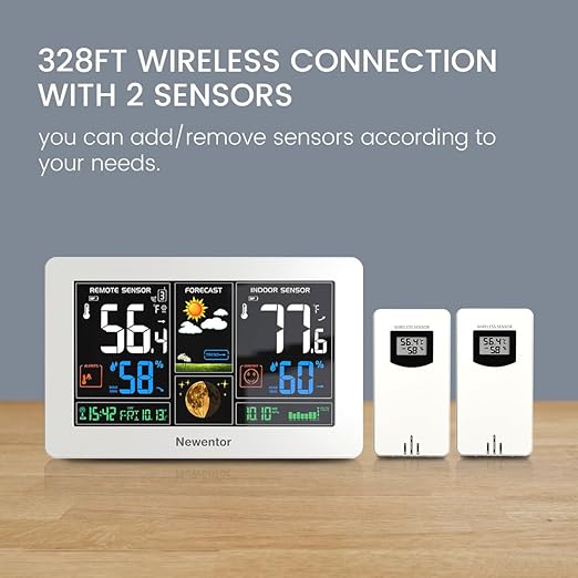 Newentor Weather Station Wireless Indoor Outdoor Thermometer, Color Display