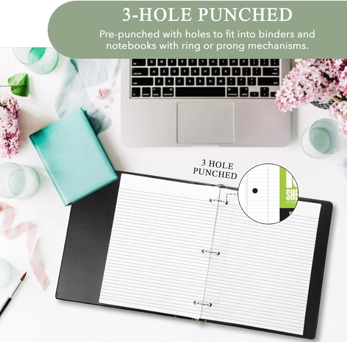 THREE LEAF 100 SHEETS WIDE RULED FILLER PAPER, PACK OF 24, LOOSE-LEAF SHEETS FOR SCHOOL AND OFFICE 100 CT. FILLER PAPER, NOTEBOOK PAPER