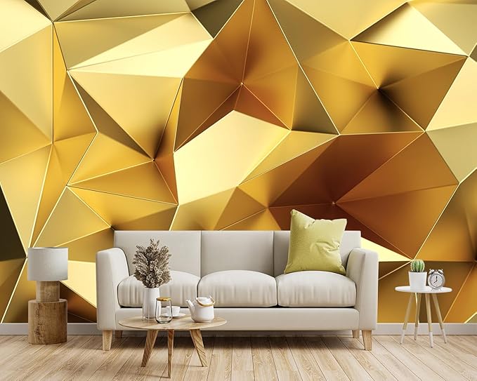 -3D Gold Geometry Fabric Wallpaper Living Room Bedroom Bathroom Modern Large