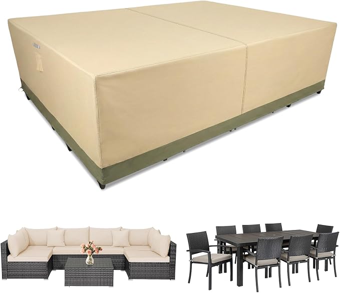 COWVIE Rectangular Outdoor Furniture Cover for Sectional Sofa Set, 600D Waterproof Patio Set Cover for Lawn General Purpose Table and Chairs, 126''L x 88''W x 32''H