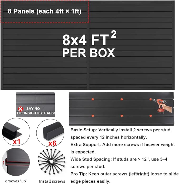 FRAYSCENT Slat Wall Paneling Garage Wall Organizer, Slatwall Panels Garage Tool