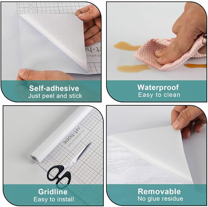 Arthome 23.6"x200" White Contact Paper, Peel and Stick Matte Wallpaper