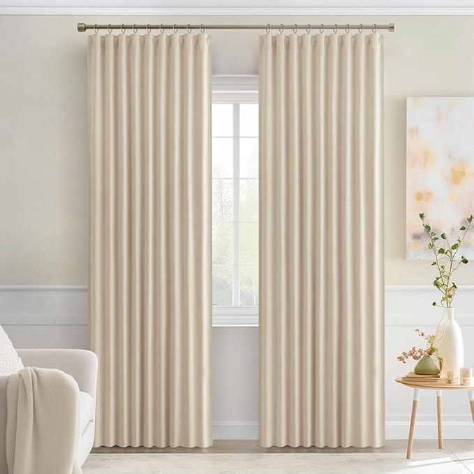 MIULEE Back Tab Cream Beige Curtains 90 Inch Long 2 Panels Set
