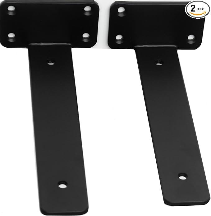 2 Pack - 12 inch Black Hidden L Shelf Bracket Iron Floating Shelf Brackets