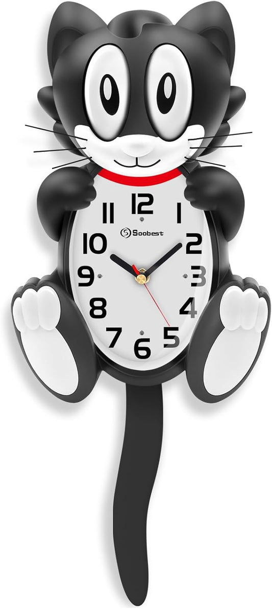 Soobest 18 Inch 3D Large Cat Wall Clock Battery Operated Silent Non Ticking