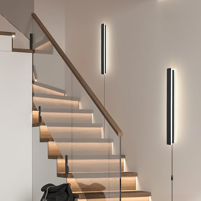 KELUOLY Modern Plug in Wall Sconces, 23.6 inch Frosted Black LED Long Wall