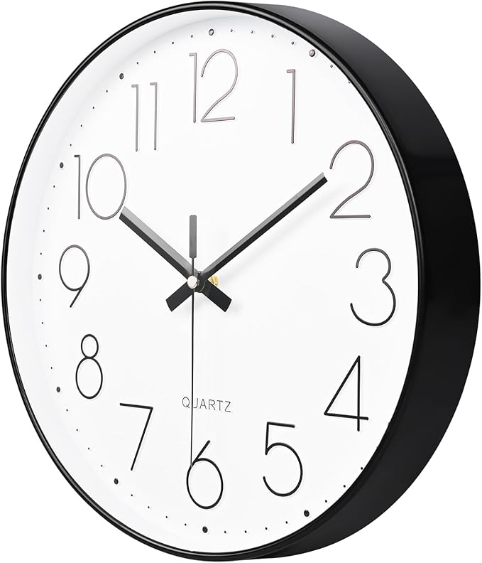 8 Inch Small Black Wall Clocks Silent Non Ticking Battery Operated