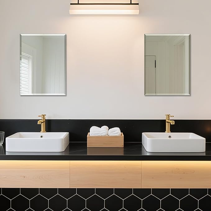 Beveled Bathroom Mirror for Wall, Rectangle Frameless Wall Mirror 16" x 12"