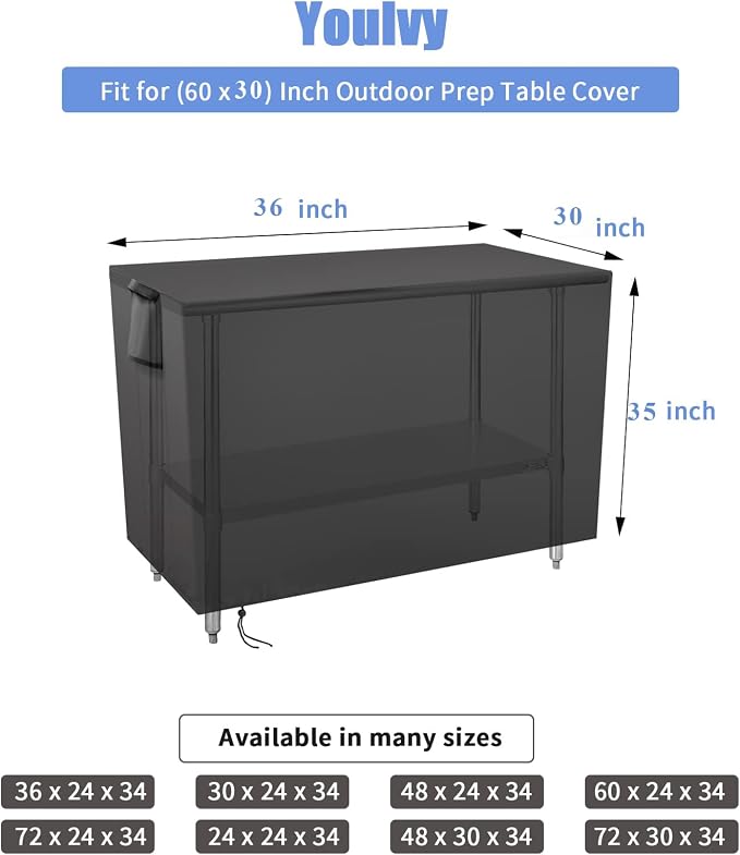 Outdoor Prep Table Cover 36 Inch,Waterproof Fadeproof UV Resistant Patio Stainless Steel Metal BBQ Table Cover All Season Protection for Outdoor Table - 36 x 30 x 35 Inch