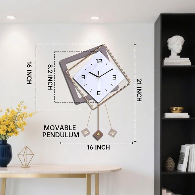 Wall Clock with Pendulum, Silent Quality Quartz Battery Operated, Modern Large