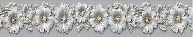 Silver Floral Wallpaper Border 196x4 Inch Peel and Stick Wall Border Metallic