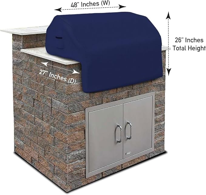 Covers & All Built-in Grill Cover for Outdoor Grill – Heavy Duty 12 oz Waterproof Built-in BBQ Grill Cover, PVC-Coated Polyester with Elastic Hem for Snug Fit (48 x 27 x 26 inches, Blue)