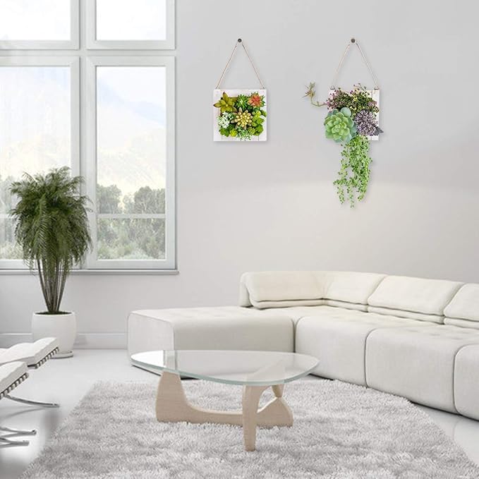 Hanging Wall Artificial Plants for Home Decor Indoor Faux Succulents in Wooden