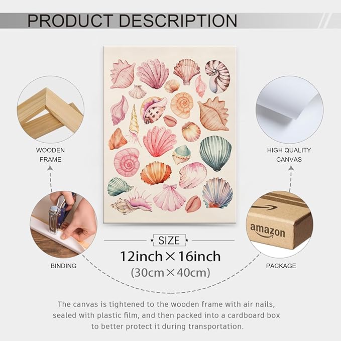 Pink Seashell Posters Coastal Cowgirl Canvas Wall Art Trendy Beach Starfish