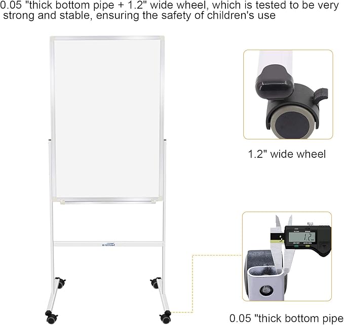 H-Qprobd 24"x36" Dry Erase Board with Stand - Adjustable Height Double Side Mobile Magnetic Rolling Whiteboard on Wheels for Home, Office & School