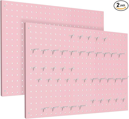 Peg Board, 2 Pack Metal Pegboard Panels Pink Pegboards Wall Organizer