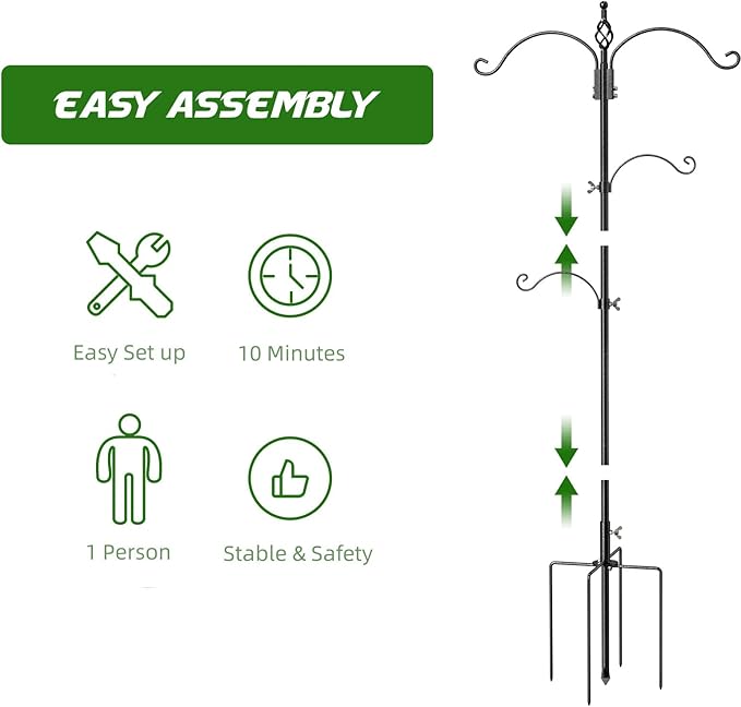 Bird Feeding Station Feeder Pole - Multi Hook 63 inches Stand for Watching Attracting Wild Bird Outdoor Hanging Pole by Highpro, 5-Prong Anchor Base